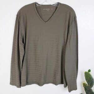 John Varvatos Mens Long Sleeve V-Neck Pullover Casual Shirt Size L Olive Green